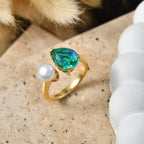 D'Joy - Peacock Triplet Quartz & Fresh Water Pearl Toi-et-Moi Ring in Yellow Gold Plated Sterling Silver 3.61 Ct._8540564_2