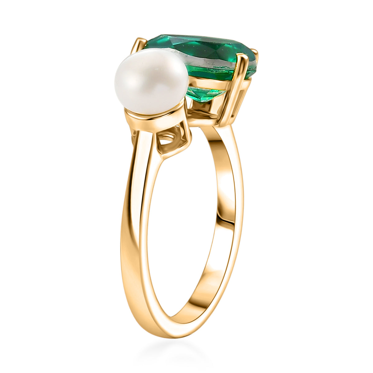 D'Joy - Peacock Triplet Quartz &amp; Fresh Water Pearl Toi-et-Moi Ring in Yellow Gold Plated Sterling Silver 3.61 Ct. V32519616 4