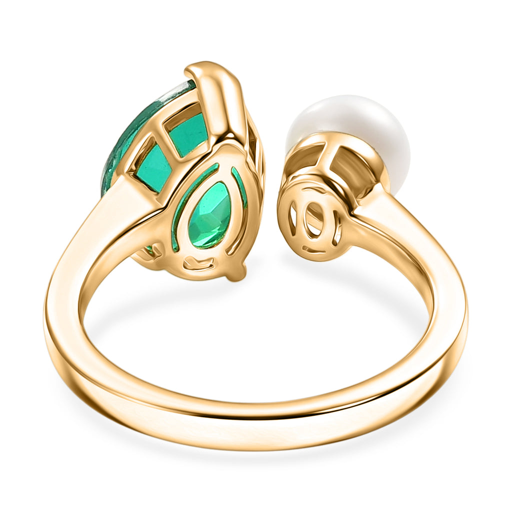 D'Joy - Peacock Triplet Quartz & Fresh Water Pearl Toi-et-Moi Ring in Yellow Gold Plated Sterling Silver 3.61 Ct._8540564_4