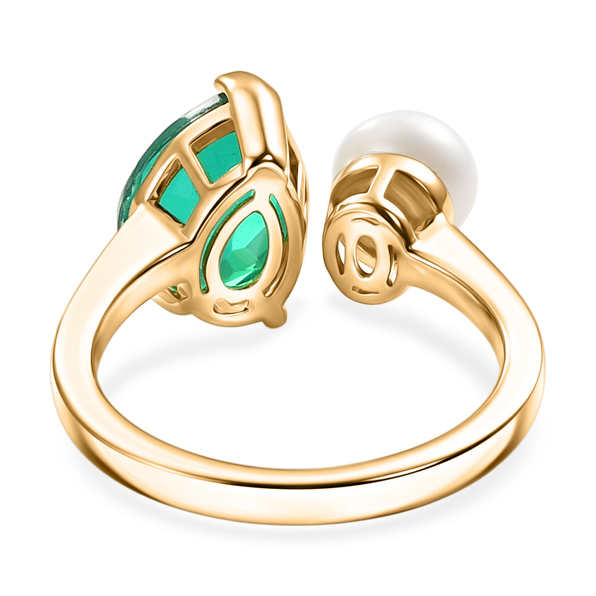 D'Joy - Peacock Triplet Quartz &amp; Fresh Water Pearl Toi-et-Moi Ring in Yellow Gold Plated Sterling Silver 3.61 Ct. V32519616 5