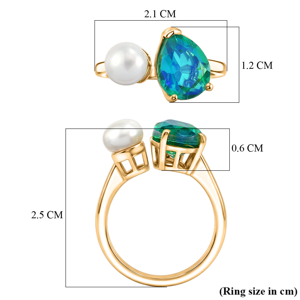D'Joy - Peacock Triplet Quartz &amp; Fresh Water Pearl Toi-et-Moi Ring in Yellow Gold Plated Sterling Silver 3.61 Ct. V32519616 6