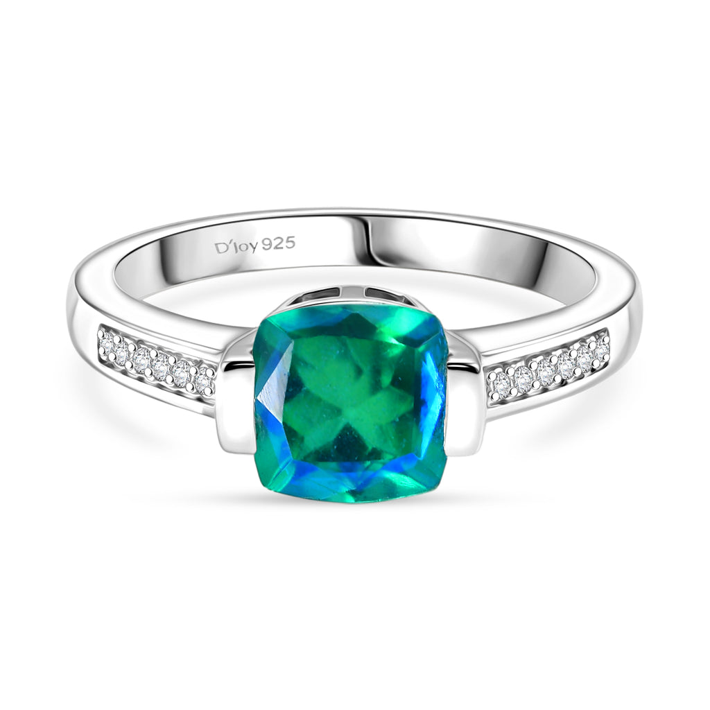 D'Joy - Peacock Triplet Quartz & White Zircon Solitaire Ring in Platinum Overlay Sterling Silver 1.74 Ct._8540581