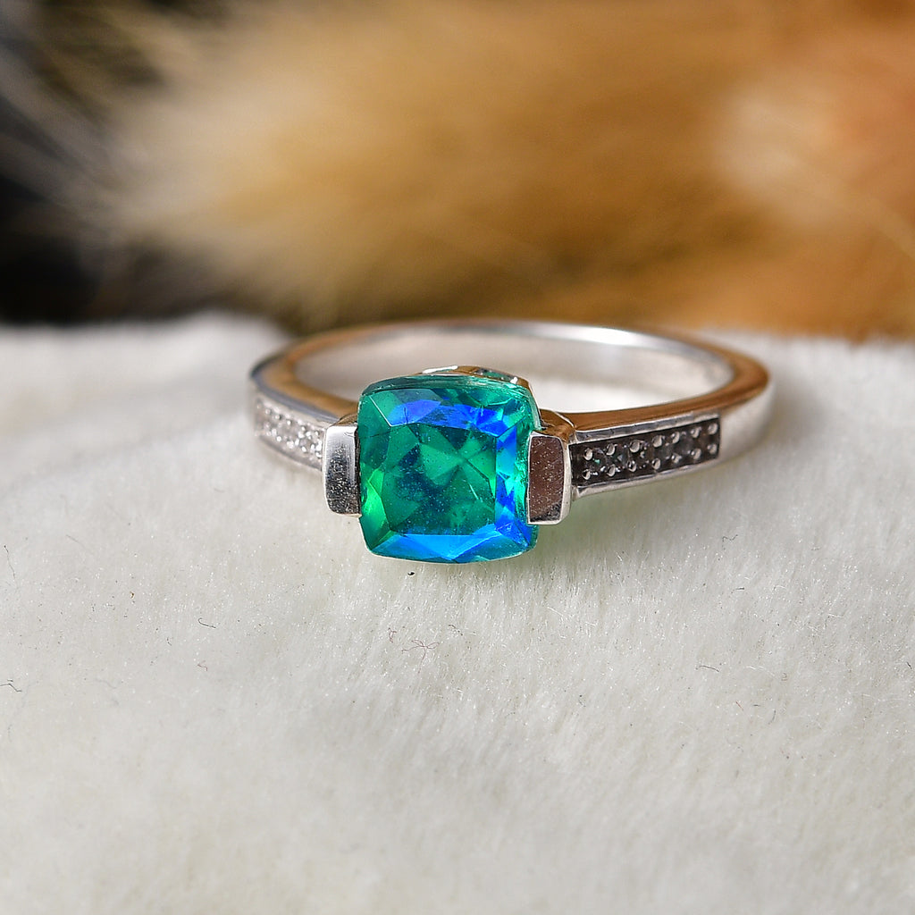 D'Joy - Peacock Triplet Quartz & White Zircon Solitaire Ring in Platinum Overlay Sterling Silver 1.74 Ct._8540581_2