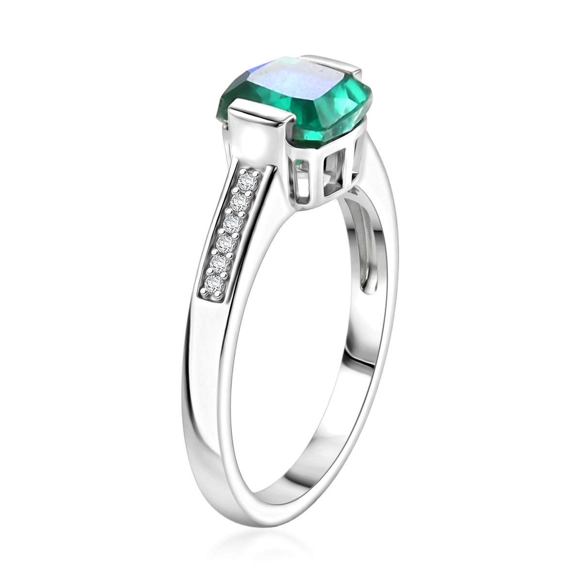 D'Joy - Peacock Triplet Quartz &amp; White Zircon Solitaire Ring in Platinum Overlay Sterling Silver 1.74 Ct. V32519283 4