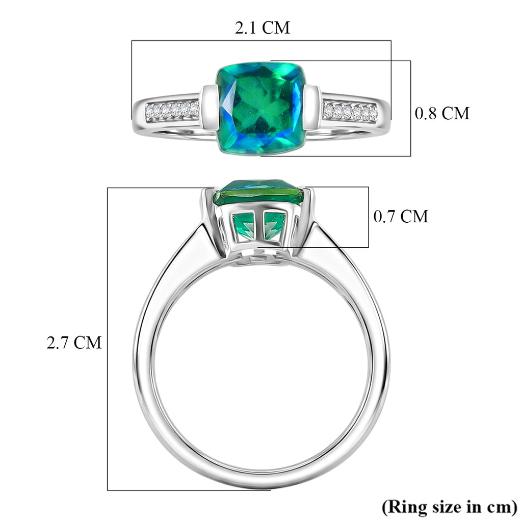 D'Joy - Peacock Triplet Quartz & White Zircon Solitaire Ring in Platinum Overlay Sterling Silver 1.74 Ct._8540581_5