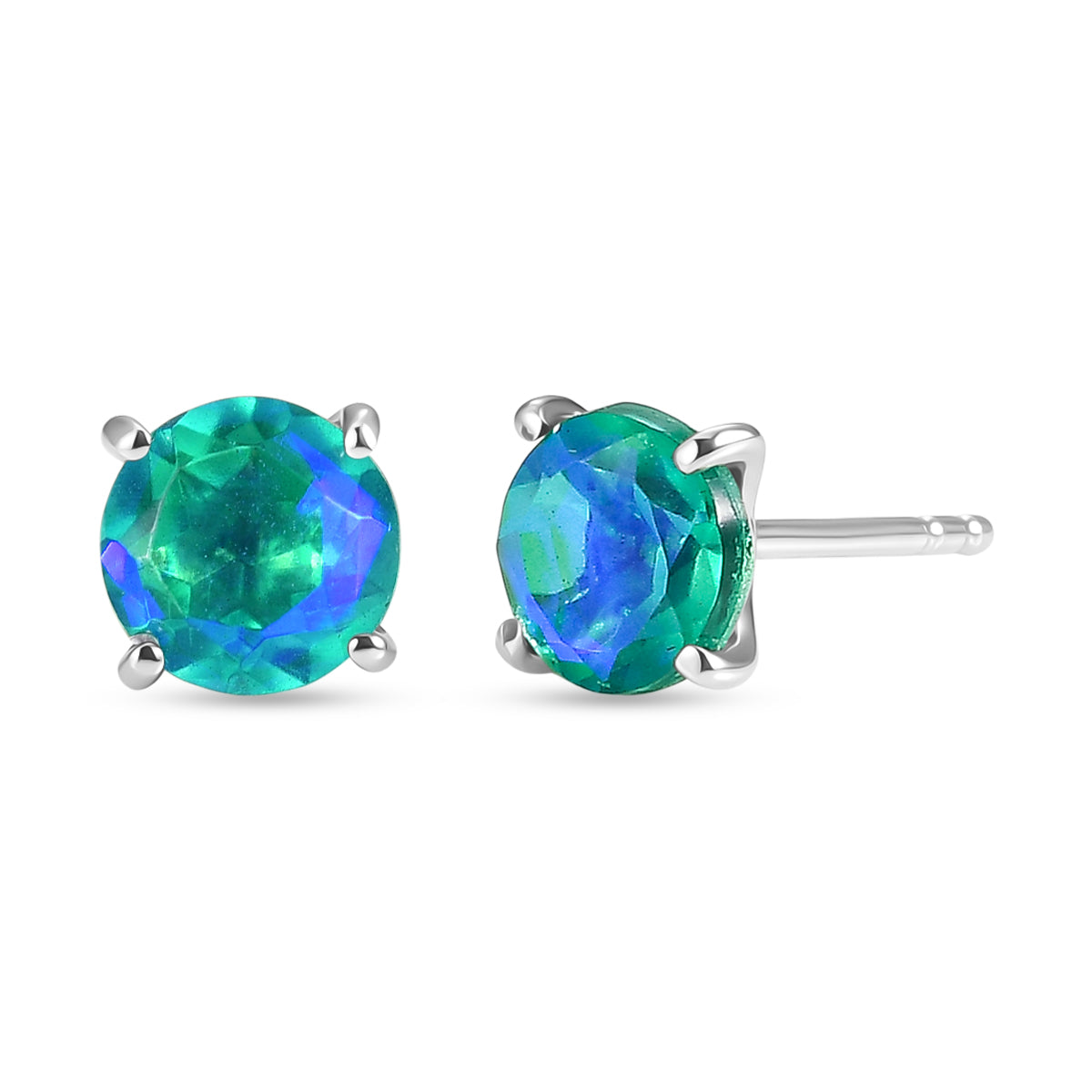 Peacock Triplet Quartz Stud Push Post Earring in Platinum Overlay Sterling Silver 1.95 Ct. V32528222 0