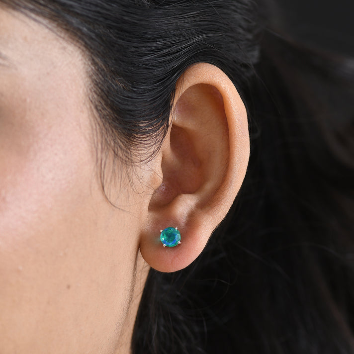 Peacock Triplet Quartz Stud Push Post Earring in Platinum Overlay Sterling Silver 1.95 Ct. 8540586 2