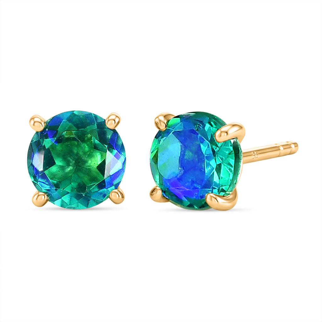 Peacock Triplet Quartz Stud Push Post Earring in Yellow Gold Plated Sterling Silver 1.95 Ct._8540587