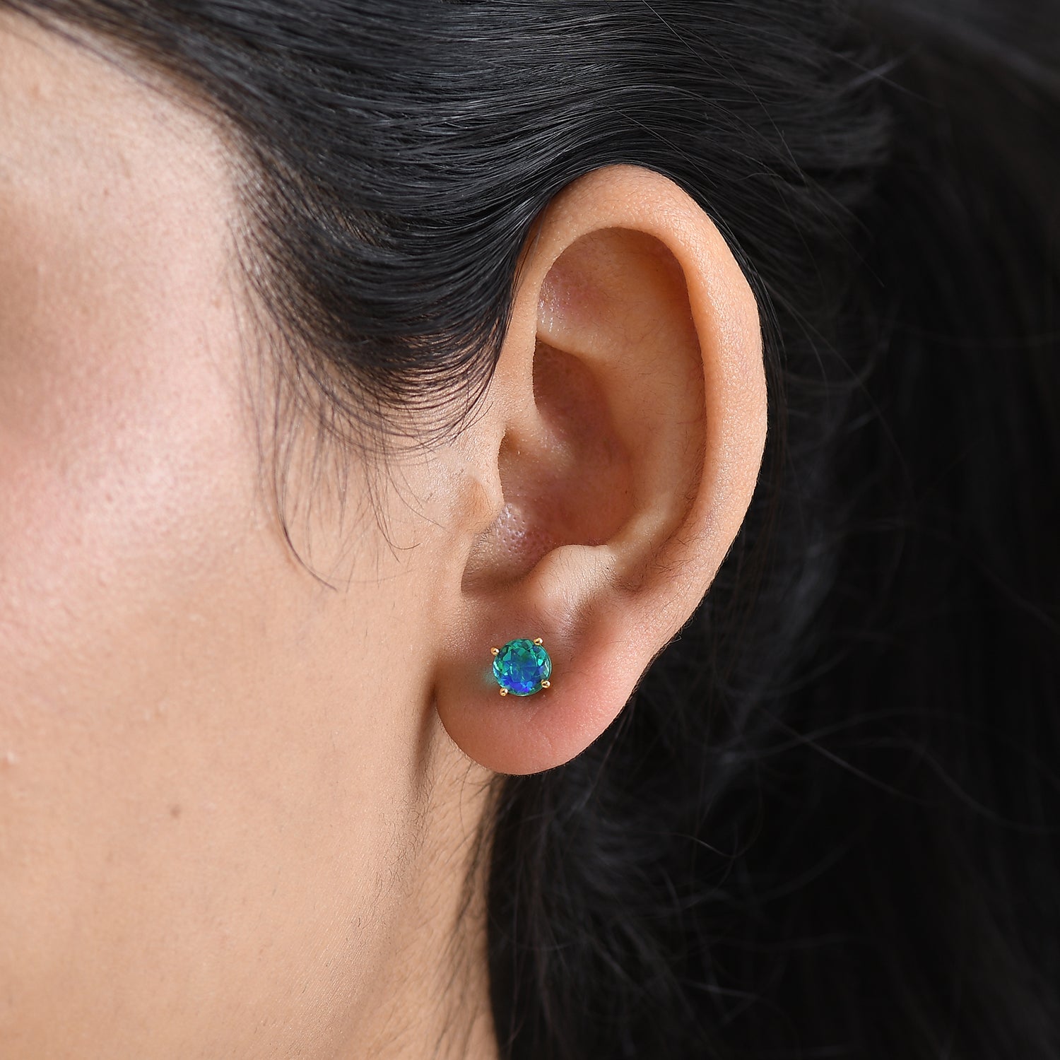 Peacock Triplet Quartz Stud Push Post Earring in Yellow Gold Plated Sterling Silver 1.95 Ct. V32519322 2