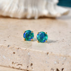 Peacock Triplet Quartz Stud Push Post Earring in Yellow Gold Plated Sterling Silver 1.95 Ct._8540587_2