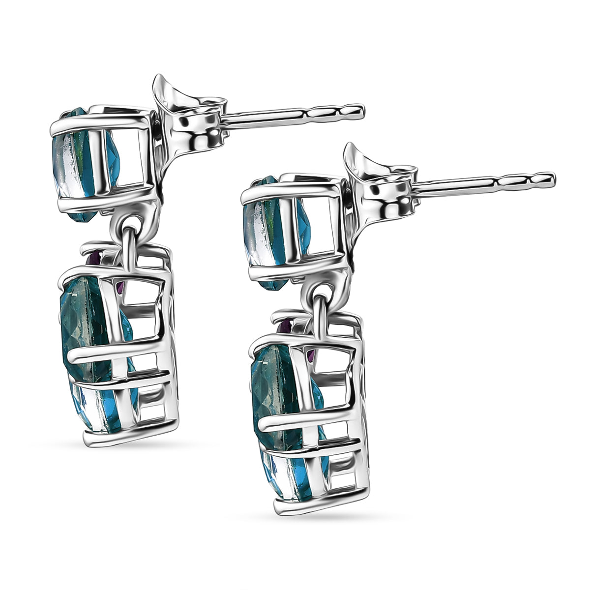 D'Joy - Peacock Triplet Quartz &amp; African Amethyst Dangling Earring with Push Post in Platinum Overlay Sterling Silver 3.61 Ct. V32351794 4