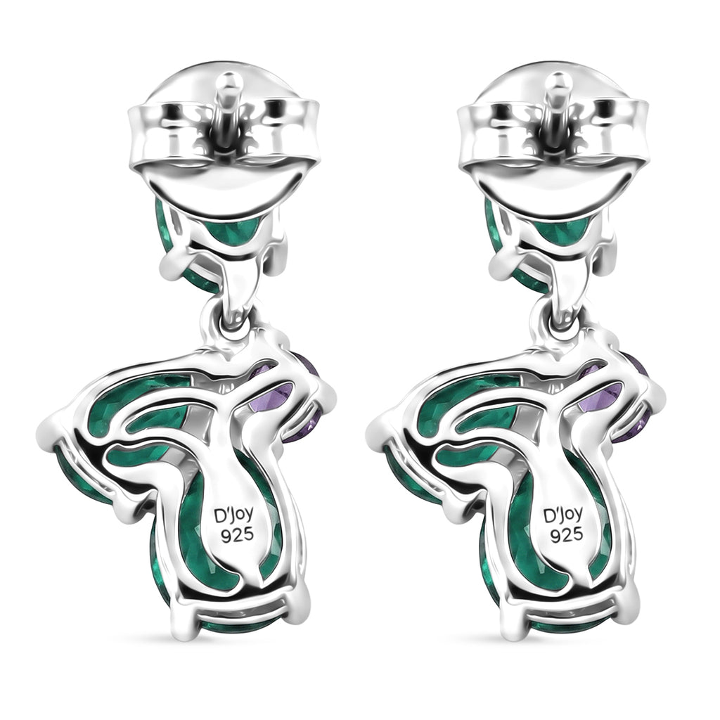 D'Joy - Peacock Triplet Quartz & African Amethyst Dangling Earring with Push Post in Platinum Overlay Sterling Silver 3.61 Ct._8540649_4