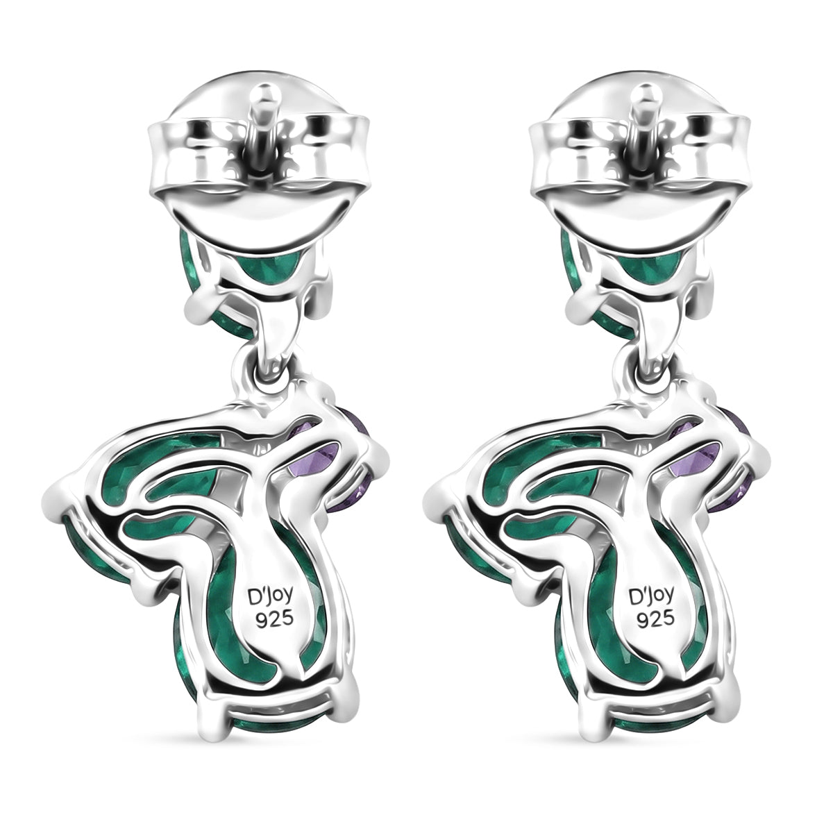 D'Joy - Peacock Triplet Quartz &amp; African Amethyst Dangling Earring with Push Post in Platinum Overlay Sterling Silver 3.61 Ct. 8540649 5