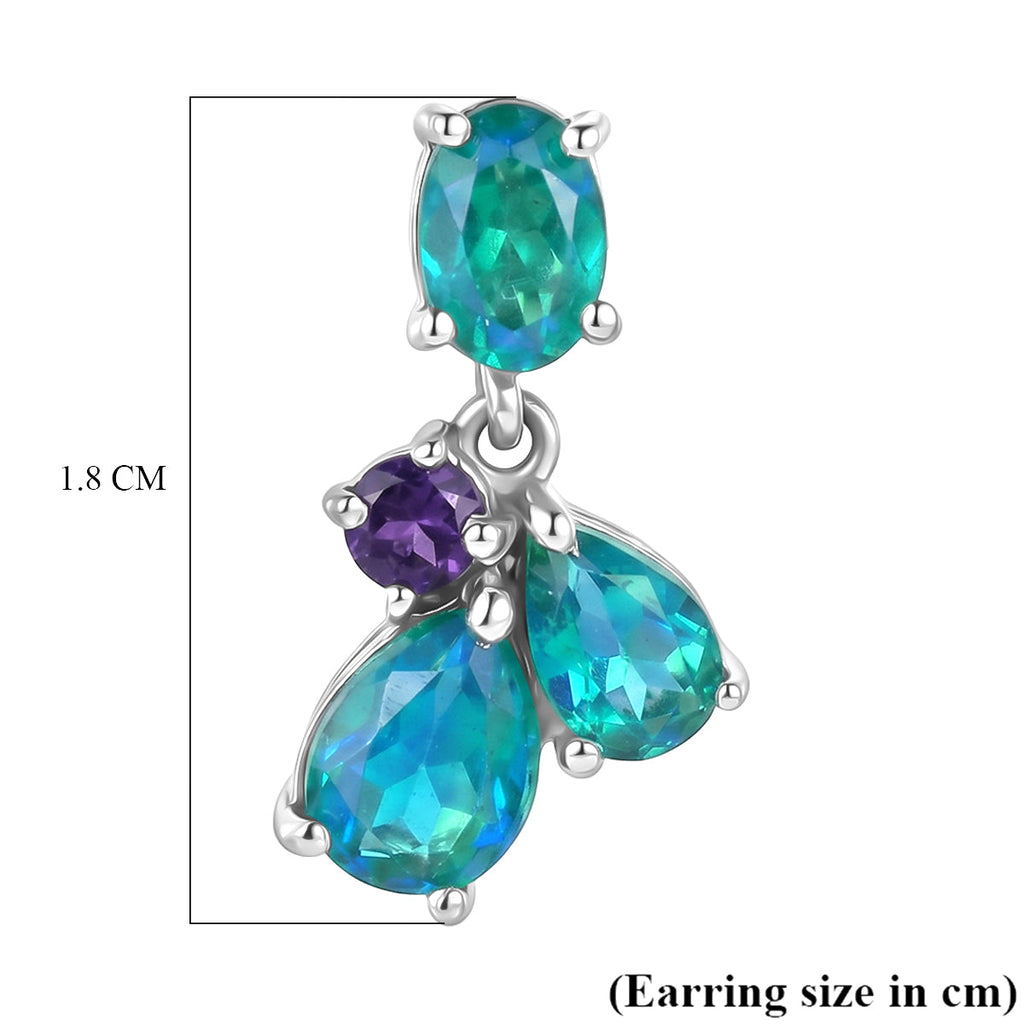 D'Joy - Peacock Triplet Quartz & African Amethyst Dangling Earring with Push Post in Platinum Overlay Sterling Silver 3.61 Ct.