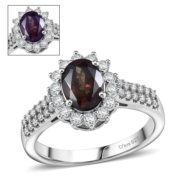 D'Joy Colour Change Garnet, Moissanite Main Stone With Side Stone Ring in Rhodium OverlaySterling Silver  2.120  Ct. 8540837 1