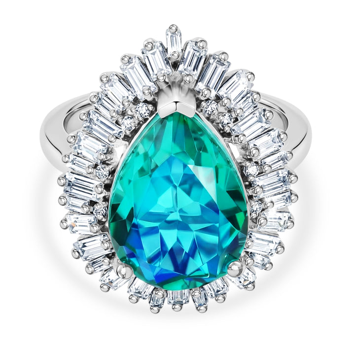 D'Joy - Peacock Triplet Quartz &amp; Moissanite Pear Cut Halo Ring in Rhodium Overlay Sterling Silver 6.54 Ct. 8540855 1