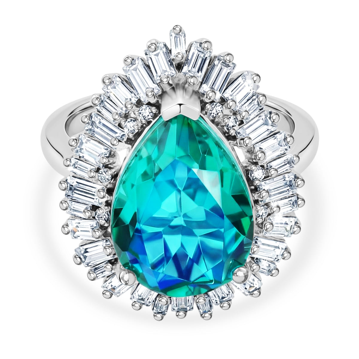 D'Joy - Peacock Triplet Quartz &amp; Moissanite Pear Cut Halo Ring in Rhodium Overlay Sterling Silver 6.54 Ct. V32523861 0