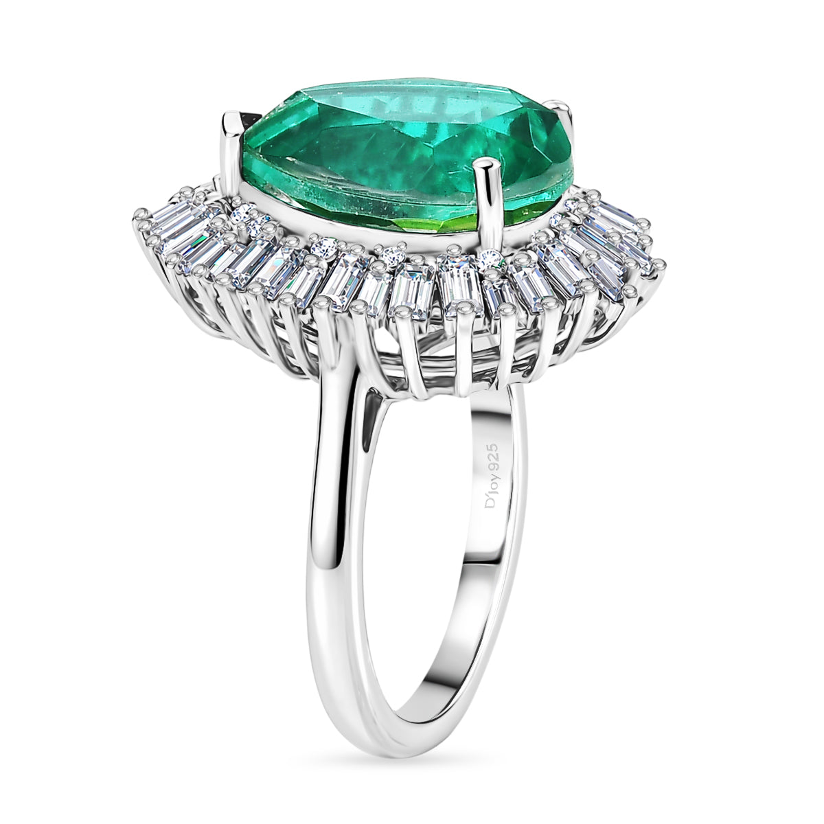 D'Joy - Peacock Triplet Quartz &amp; Moissanite Pear Cut Halo Ring in Rhodium Overlay Sterling Silver 6.54 Ct. V32523861 4