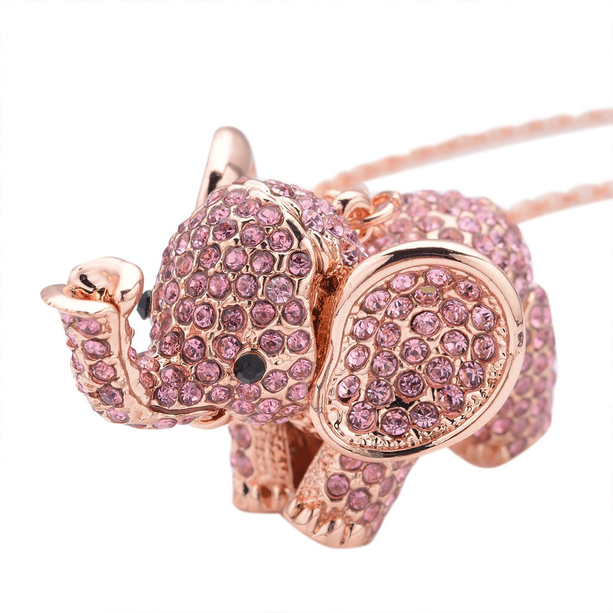 Pink &amp; Black Crystal Glamorous Elephant Theme Necklace (Size - 24+2 Ext) in Rose Gold Tone V32578258 0