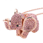 Pink & Black Crystal Glamorous Elephant Theme Necklace (Size - 24+2 Ext) in Rose Gold Tone_8540880