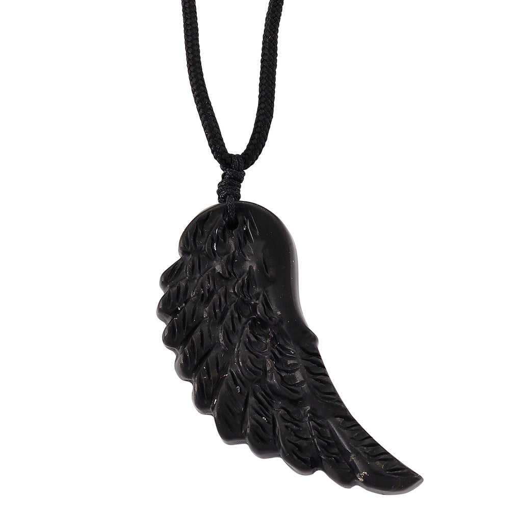 Natural Shungite Carved Angel Wing Adjustable Necklace (Size - 27) 30.00 Ct._8542244