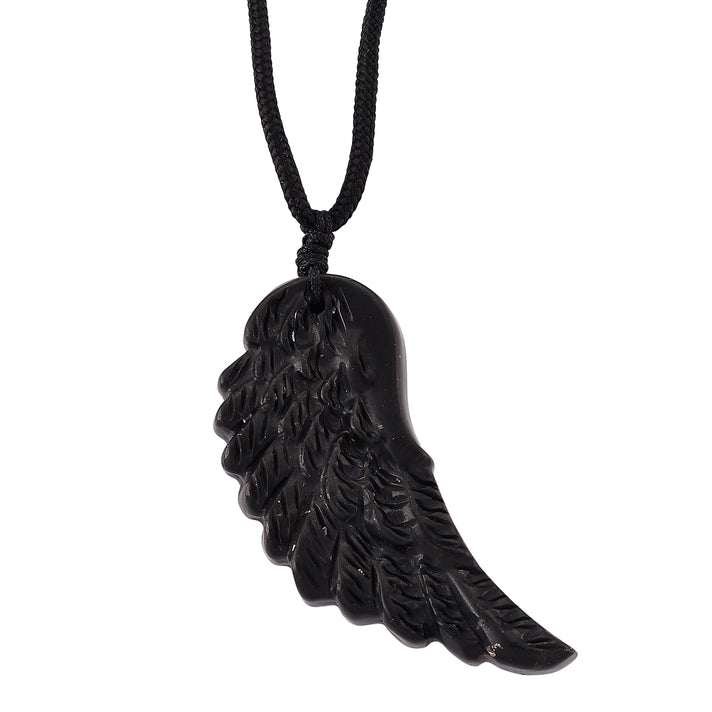 Natural Shungite Carved Angel Wing Adjustable Necklace (Size - 27) 30.00 Ct. 8542244 1