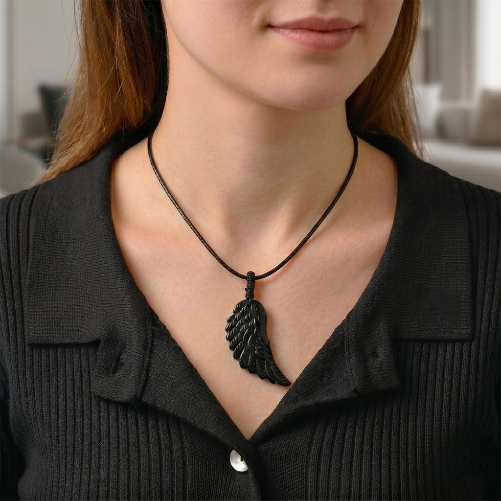 Natural Shungite Carved Angel Wing Adjustable Necklace (Size - 27) 30.00 Ct._8542244_1
