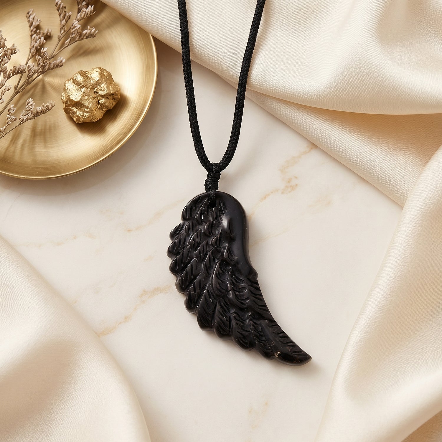 Natural Shungite Carved Angel Wing Adjustable Necklace (Size - 27) 30.00 Ct. 8542244 3
