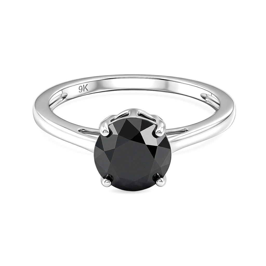 Close Out Deal  - 9K White Gold Natural Black Diamond Solitaire Ring 2.00 Ct_8542717