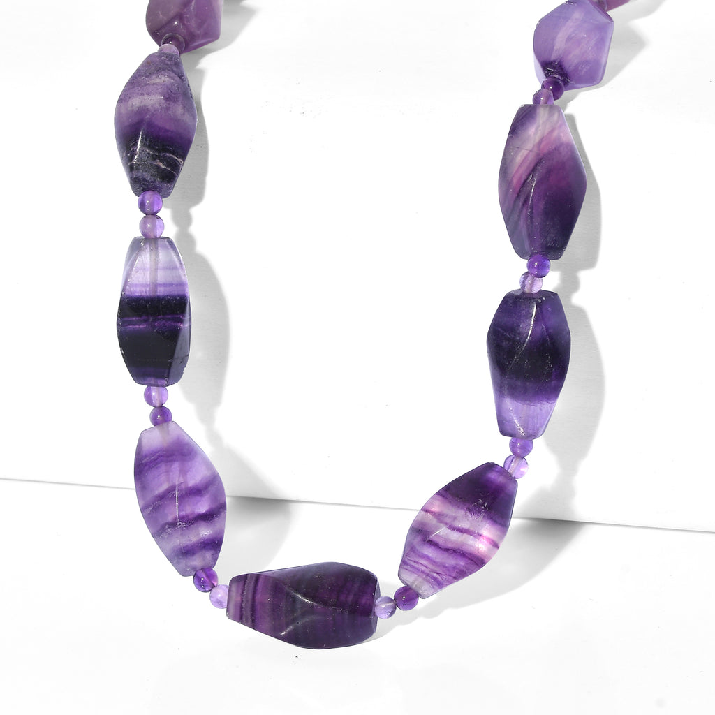 One Time Deal- Multi Fluorite & African Amethyst Beads Necklace (Size - 18+1 Ext) in Yellow Gold Tone 340.00 Ct._8543933