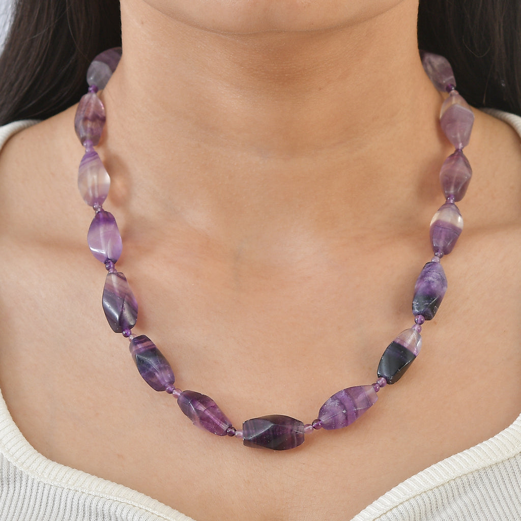 One Time Deal- Multi Fluorite & African Amethyst Beads Necklace (Size - 18+1 Ext) in Yellow Gold Tone 340.00 Ct._8543933_1
