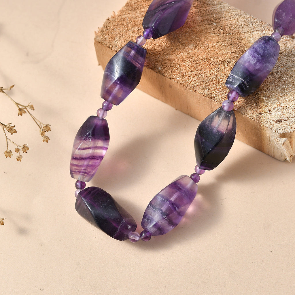 One Time Deal- Multi Fluorite & African Amethyst Beads Necklace (Size - 18+1 Ext) in Yellow Gold Tone 340.00 Ct._8543933_2