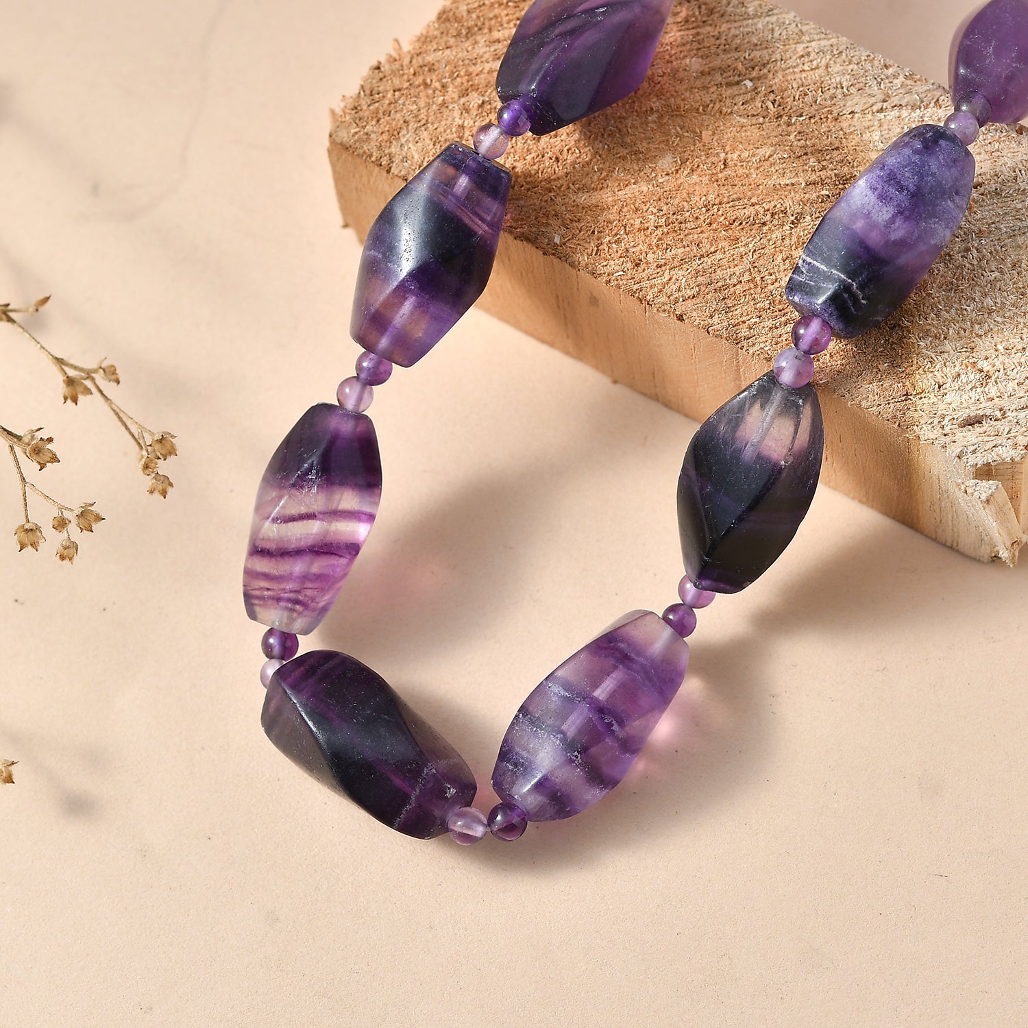 One Time Deal- Multi Fluorite &amp; African Amethyst Beads Necklace (Size - 18-1 Ext) in Yellow Gold Tone 340.00 Ct. 8543933 3