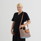 3 Piece Genuine Leather Woven Tote Bag Set - Blue & Brown_8544783_2