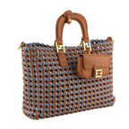 3 Piece Genuine Leather Woven Tote Bag Set - Blue & Brown_8544783_6
