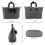 3 Piece Genuine Leather Woven Tote Bag Set - Black & Silver_8544794_4