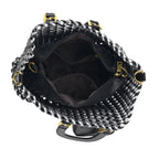 3 Piece Genuine Leather Woven Tote Bag Set - Black & Silver_8544794_5