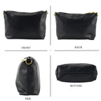 3 Piece Genuine Leather Woven Tote Bag Set - Black & Silver_8544794_8