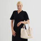2 Piece Genuine Leather Woven Tote Bag with Matching Removable Zip Pouch - Off White_8544833_2