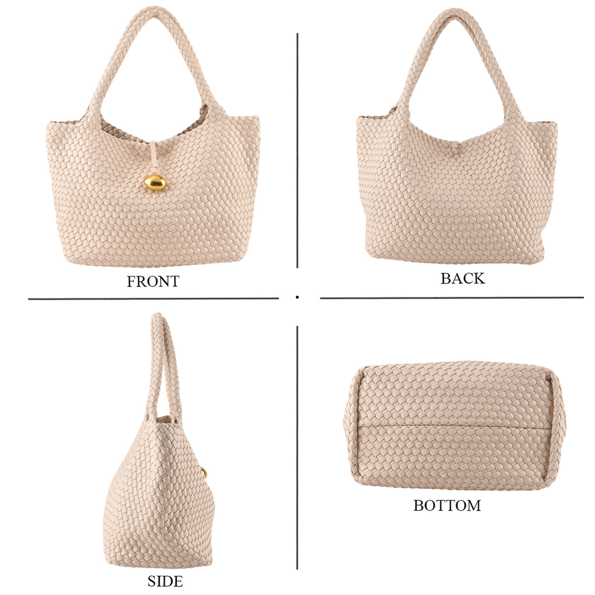 2 Piece Genuine Leather Woven Tote Bag with Matching Removable Zip Pouch - Off White V32512675 4