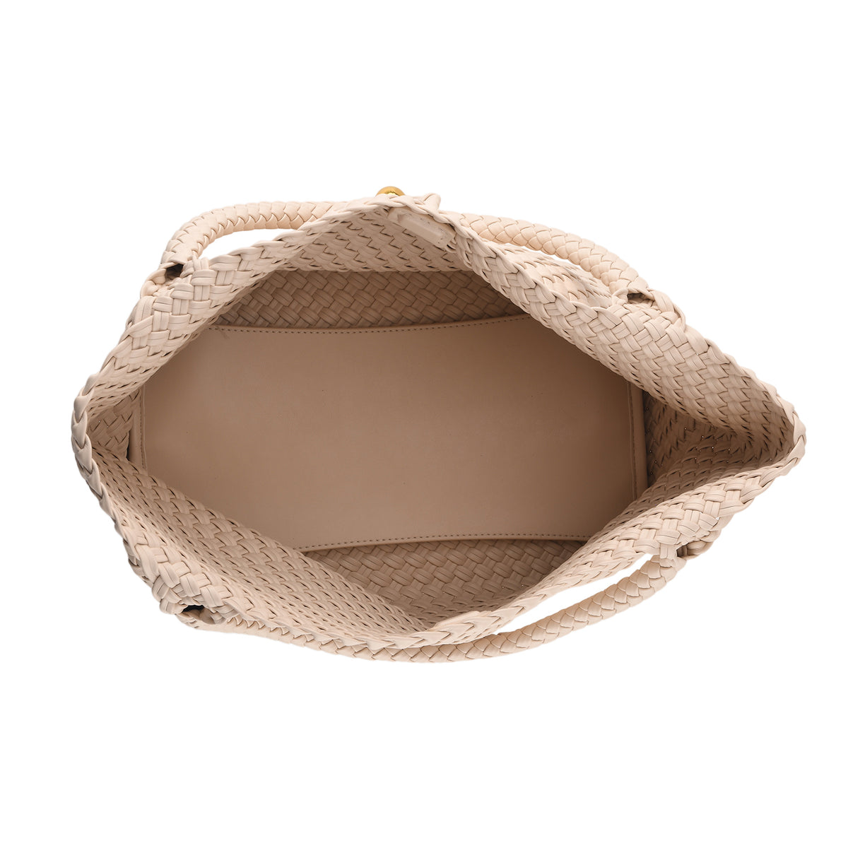 2 Piece Genuine Leather Woven Tote Bag with Matching Removable Zip Pouch - Off White V32512675 5
