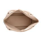 2 Piece Genuine Leather Woven Tote Bag with Matching Removable Zip Pouch - Off White_8544833_5