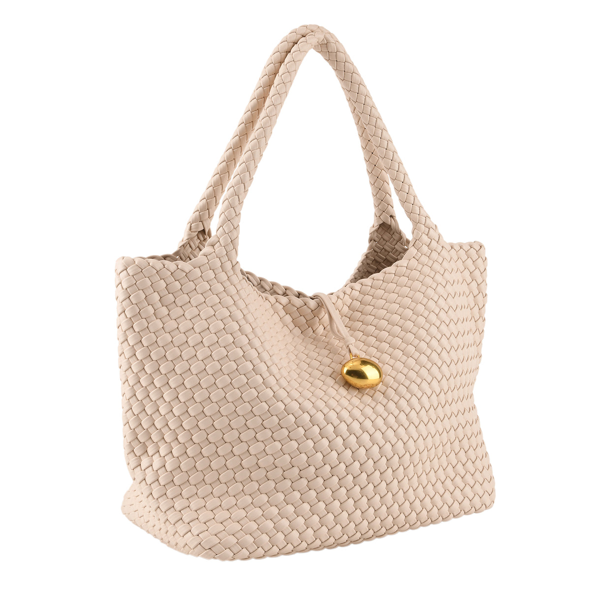 2 Piece Genuine Leather Woven Tote Bag with Matching Removable Zip Pouch - Off White V32512675 6