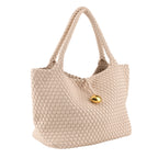 2 Piece Genuine Leather Woven Tote Bag with Matching Removable Zip Pouch - Off White_8544833_7
