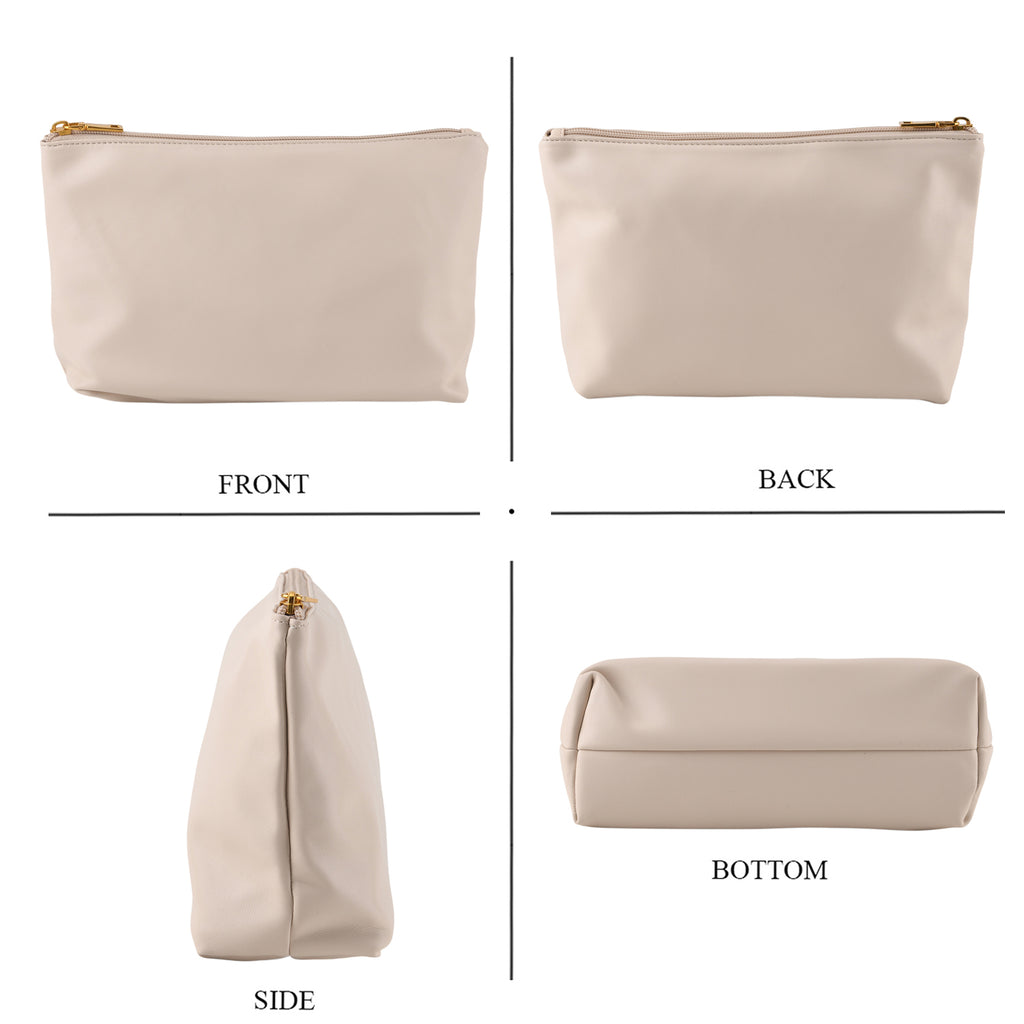 2 Piece Genuine Leather Woven Tote Bag with Matching Removable Zip Pouch - Off White_8544833_8