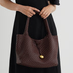 2 Piece Genuine Leather Woven Tote Bag with Matching Removable Zip Pouch - Dark Brown_8544859_3