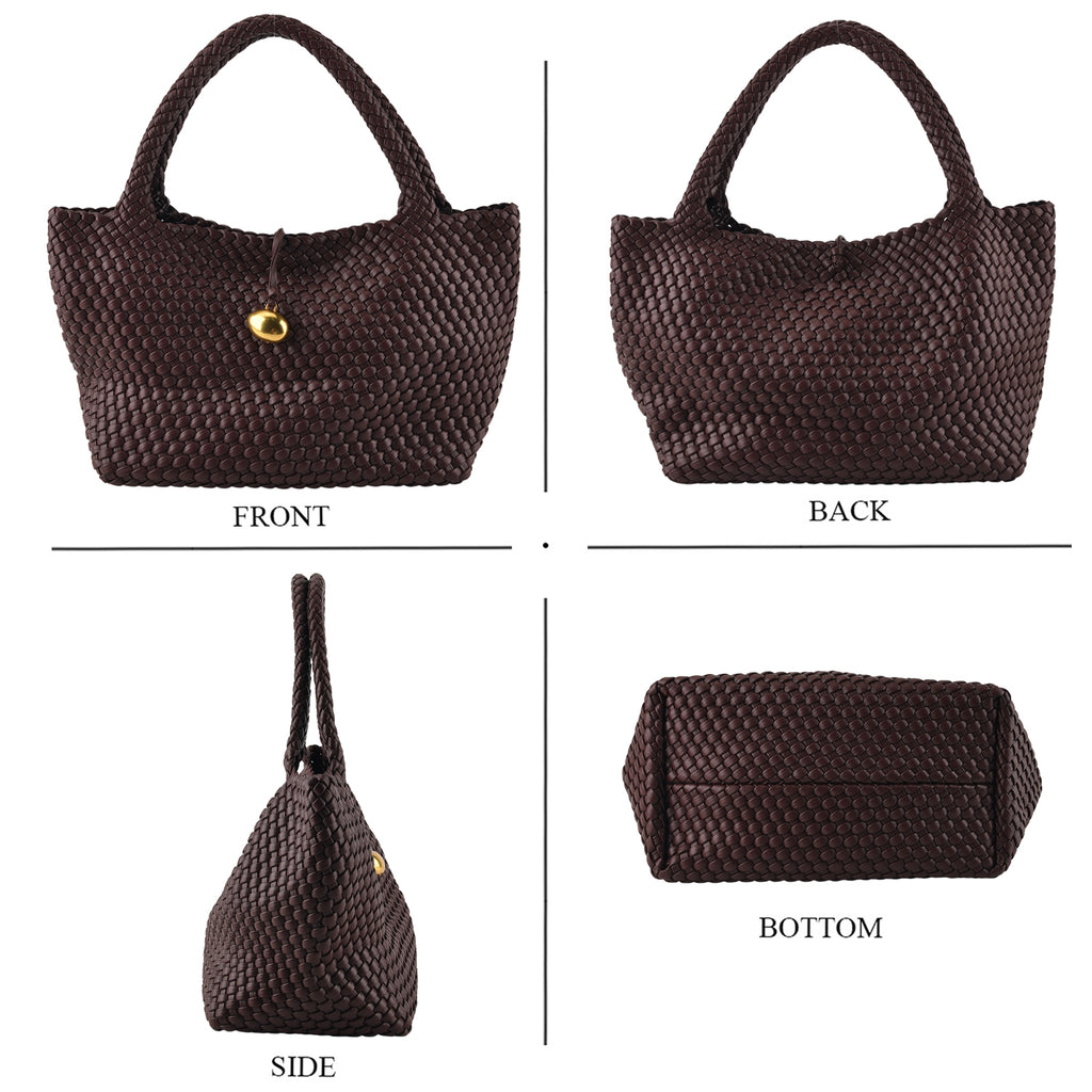 2 Piece Genuine Leather Woven Tote Bag with Matching Removable Zip Pouch - Dark Brown_8544859_4