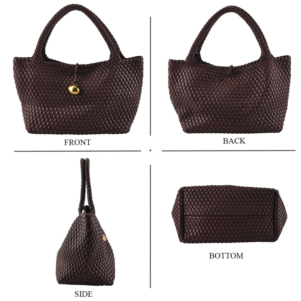2 Piece Genuine Leather Woven Tote Bag with Matching Removable Zip Pouch - Dark Brown V32512585 4
