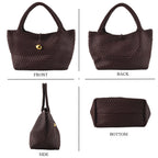 2 Piece Genuine Leather Woven Tote Bag with Matching Removable Zip Pouch - Dark Brown_8544859_4