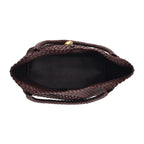 2 Piece Genuine Leather Woven Tote Bag with Matching Removable Zip Pouch - Dark Brown_8544859_5